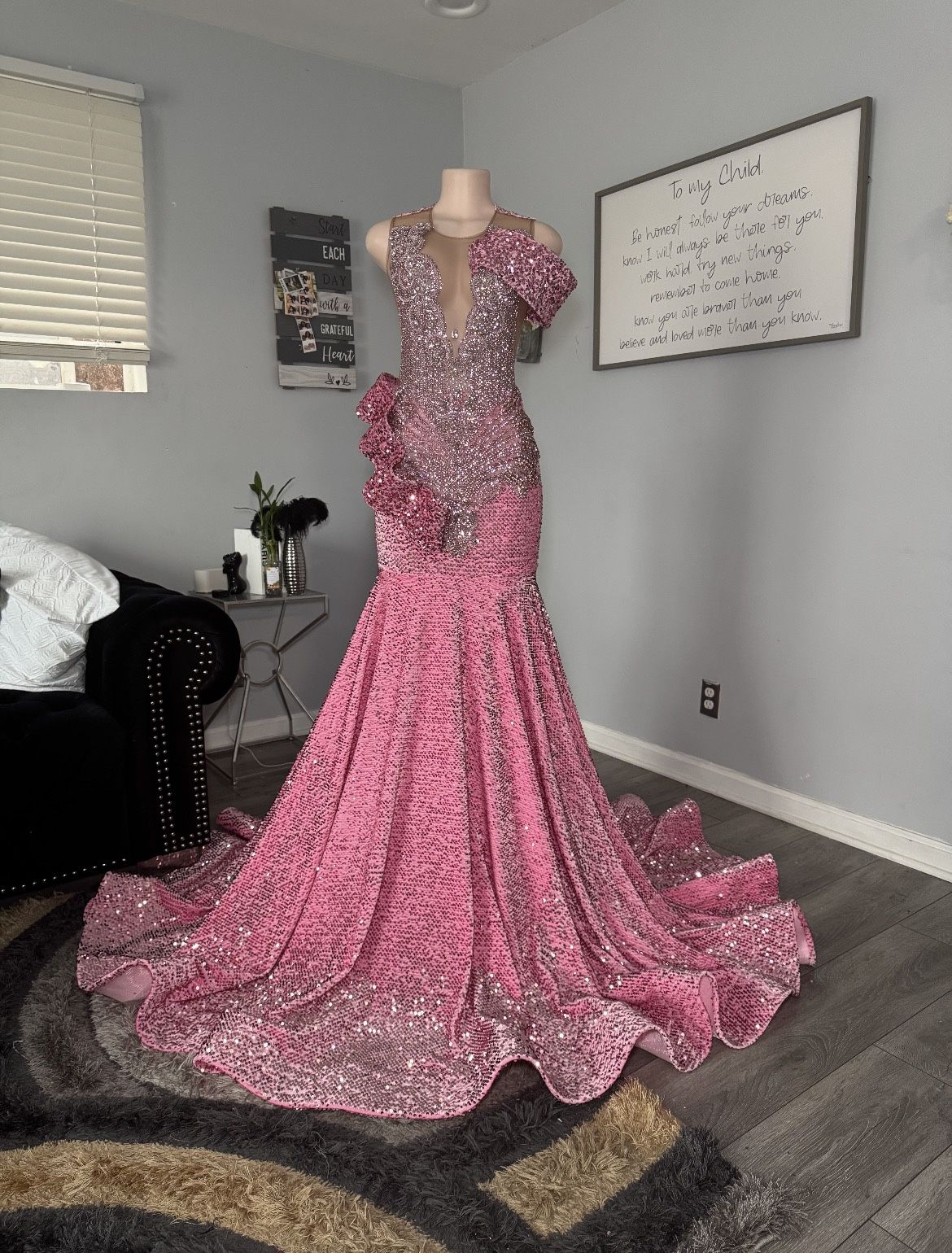 Pink Sequin Prom Dress