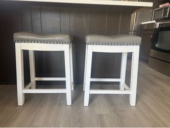 Set of 2 Counter-Height Bar Stools Upholstered with Nailhead Trim