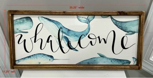 The Coral Anchor Hanging Wood Framed “Whalecome”