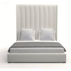 NATIVA INTERIORS MOYRA KING UPHOLSTERED PLATFORM BED – 87” HIGH PERFORMANCE WHITE HEADBOARD