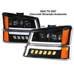 2003 TO 2007 Chevrolet Silverado Avalanche ALL BULBS ARE LED (INCLUDED) Projector DRL Headlights w/ Bumper Lights (Jet Black Housing/Clear Lens)