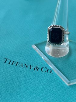 Tiffany & Co Sterling Silver Daisy Ziegfeld Onyx Ring Sz 7