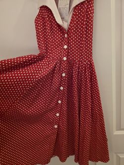 XS Womens 1950's Dress Betty Page Red White Polka Dot