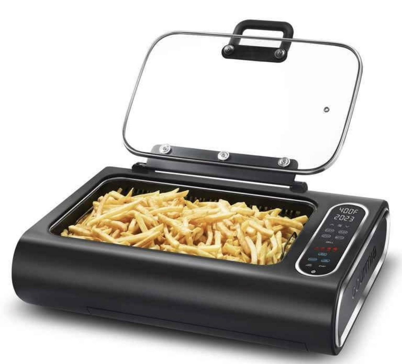 Gourmia FoodStation Smokeless Indoor Grill and Air Fryer, New, with Smoke Extraction Technology, 5 One-Touch Functions, Guided Cooking,