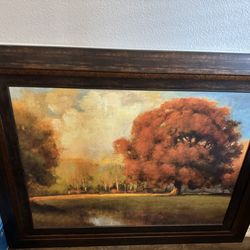 Vintage maple tree peaceful landscape framed wall art
