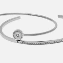 Michael Kors Women's 2-PC Bracelet SET Silver Cuff Bracelets Crystals