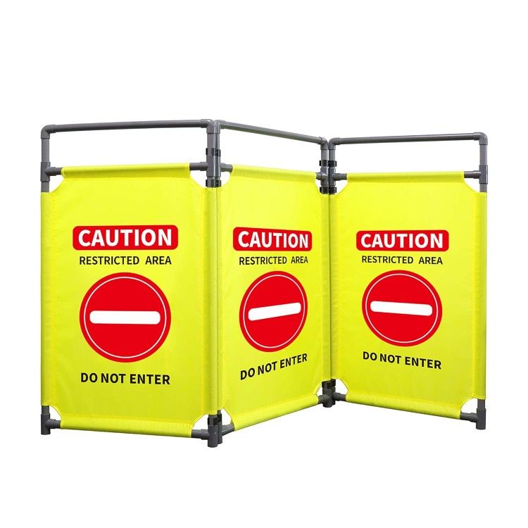 3 Panels Safety Barricade, 5.8FT Foldable Security Sign Barrier Gate, Yellow