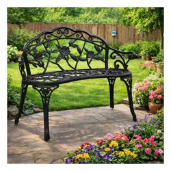 ❤️‍🔥 Person Cast Iron Patio Garden Metal Rose Bench for Yard$70