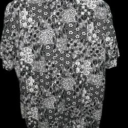 SSLR Men’s XL Hawaiian Shirt Black White Patch Floral Aloha Summer Vacation