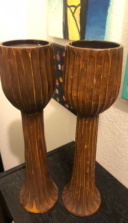Wood carved candleholders