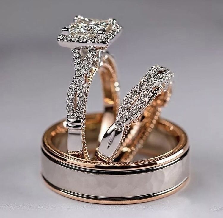 3PC COUPLES ENGAGEMENT WEDDING ANNIVERSARY RINGS SET NEW