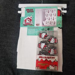 Hello Kitty Shower Curtain and Hooks