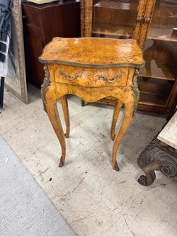 French Louis XV Style Burl Wood Side Table - 17” x 12” x 30”