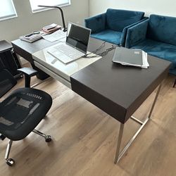 Euge Modern Brown Oak and Grey Office Desk