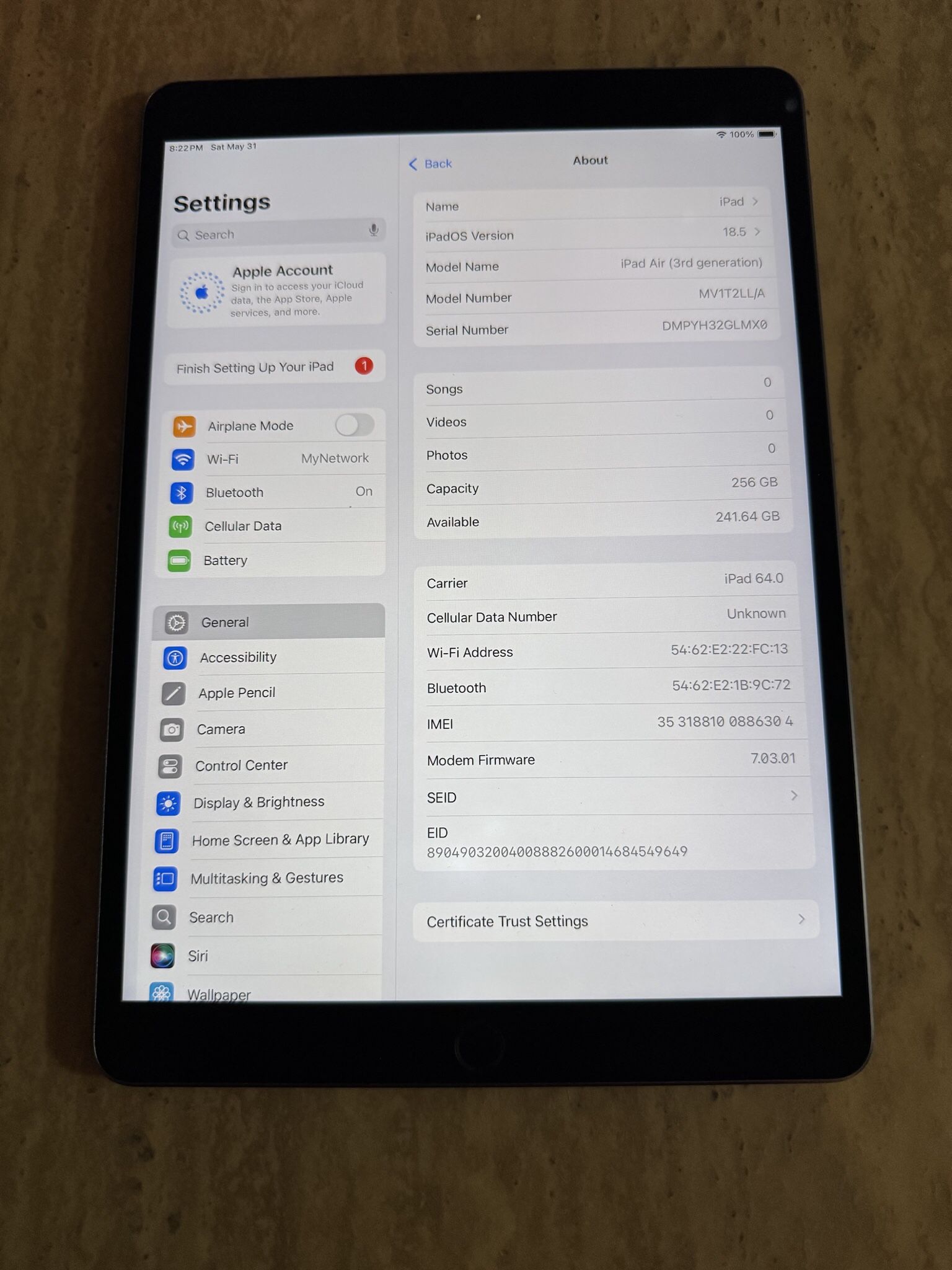 iPad Air 3rd Generation 256 With Wi-Fi And Cellular