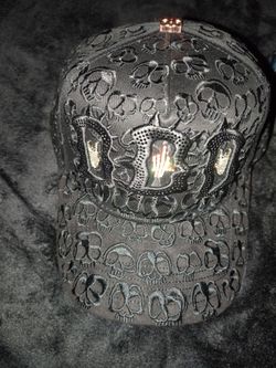 Barbas Hat Black Skull Print Rhinestone Baseball Cap