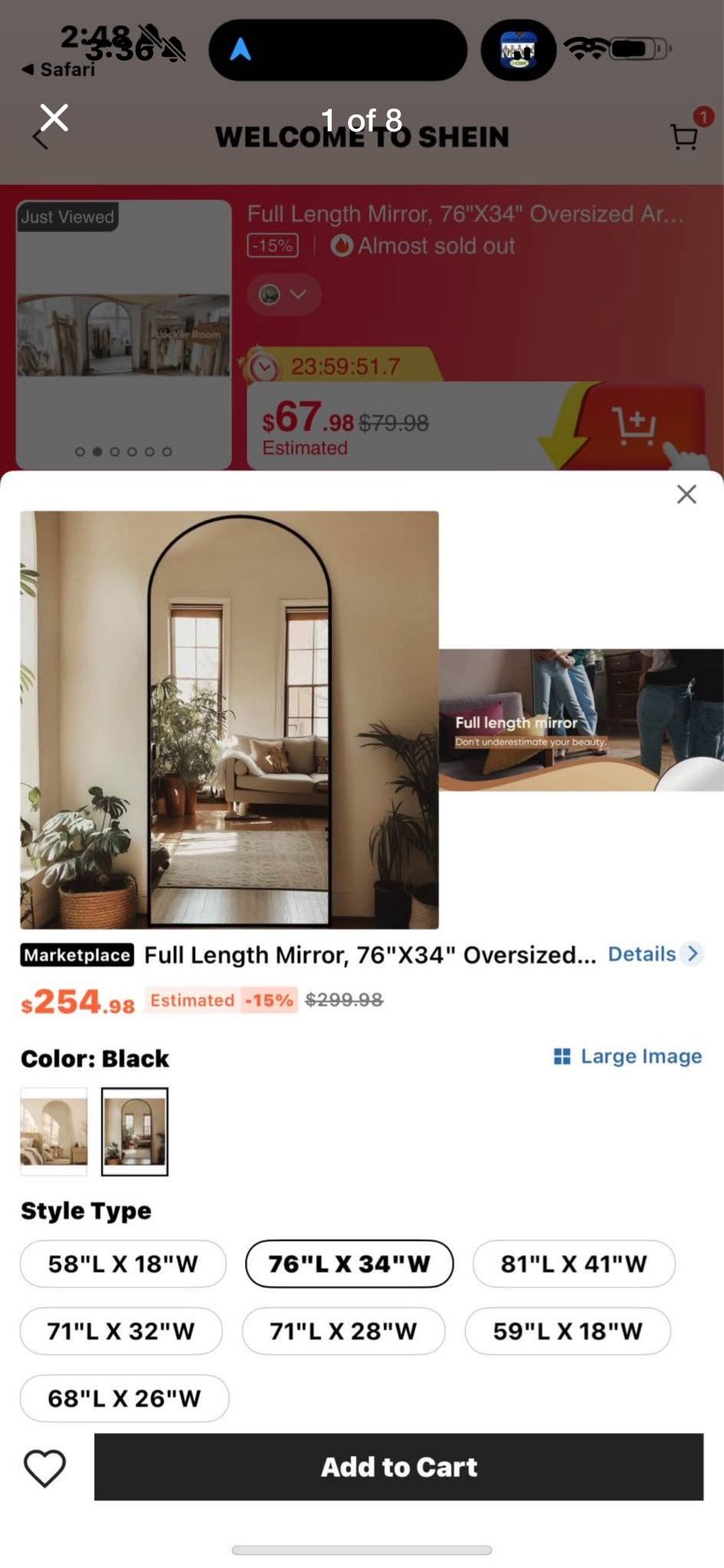 Full Length Mirror, 76"X34" Oversized Arched Mirror Large Standing Mirrors, Tall Mirrors Body Floor