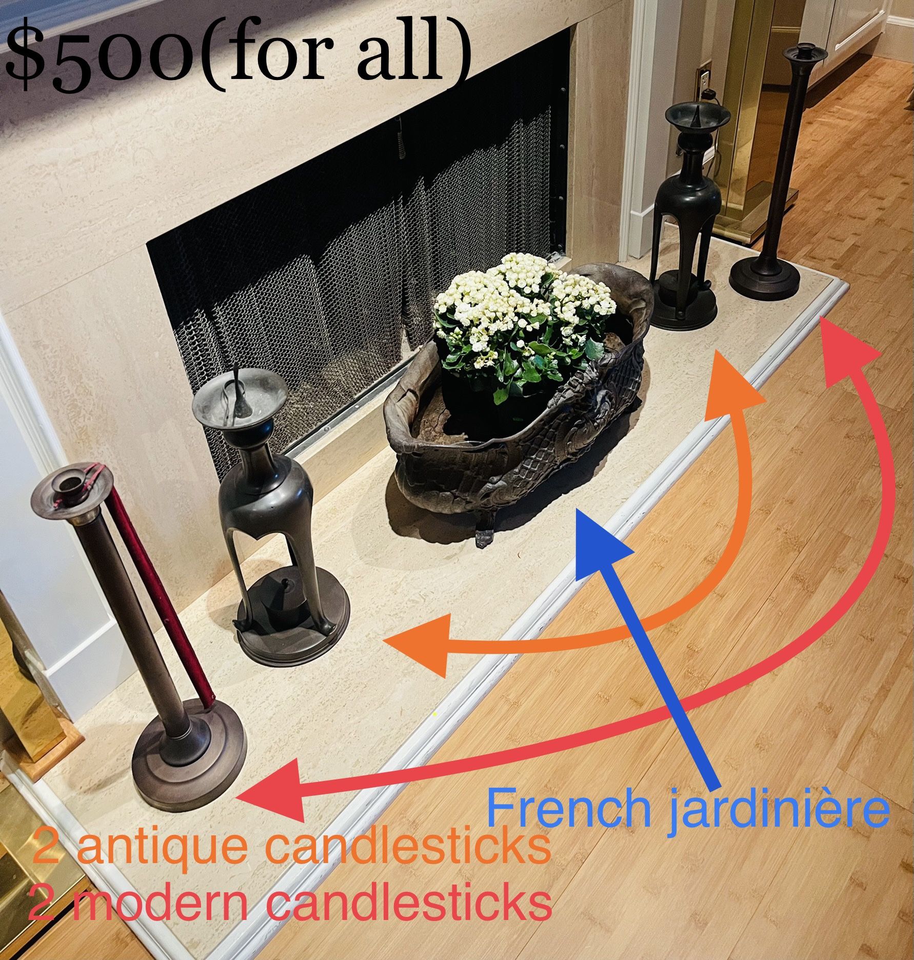 France Jordanair Two Antique Candlesticks And Two Modern Candlesticks