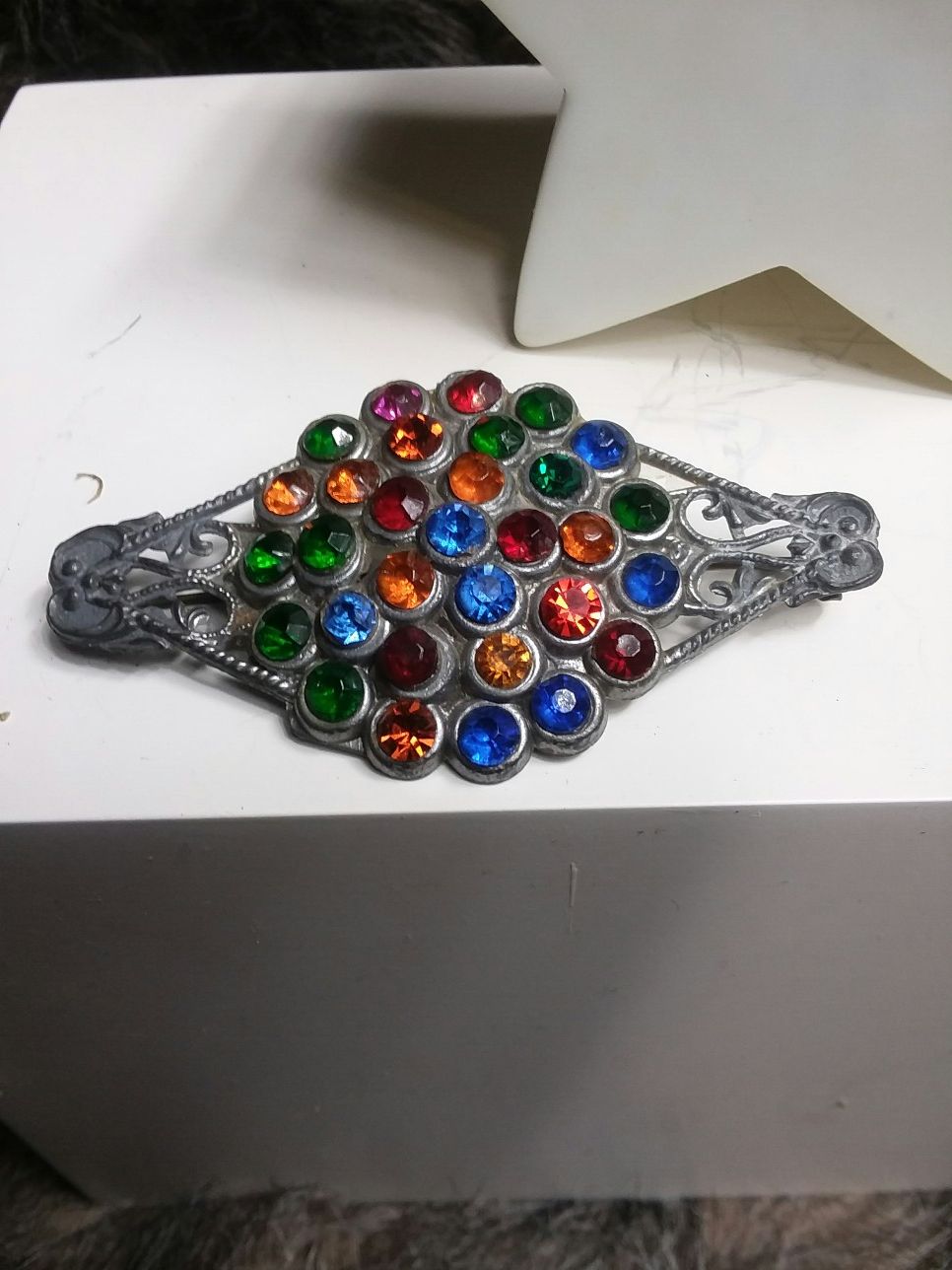 Antique Multi colored Rhinestone Brooch