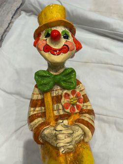 Paper Mache Clown Figurine - Hand Painted
