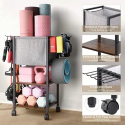 Storage Rack for Home Gym Equipment, Workout Equipment Organizer