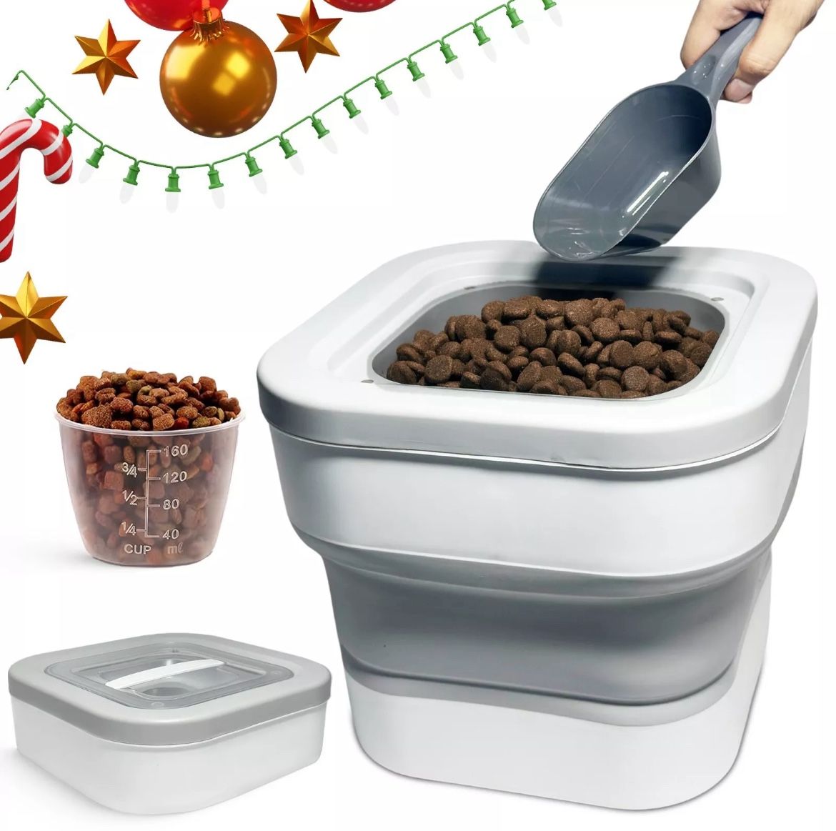 15L Collapsible Airtight Dog Food Storage Container with Scoop & Magnetic Lid