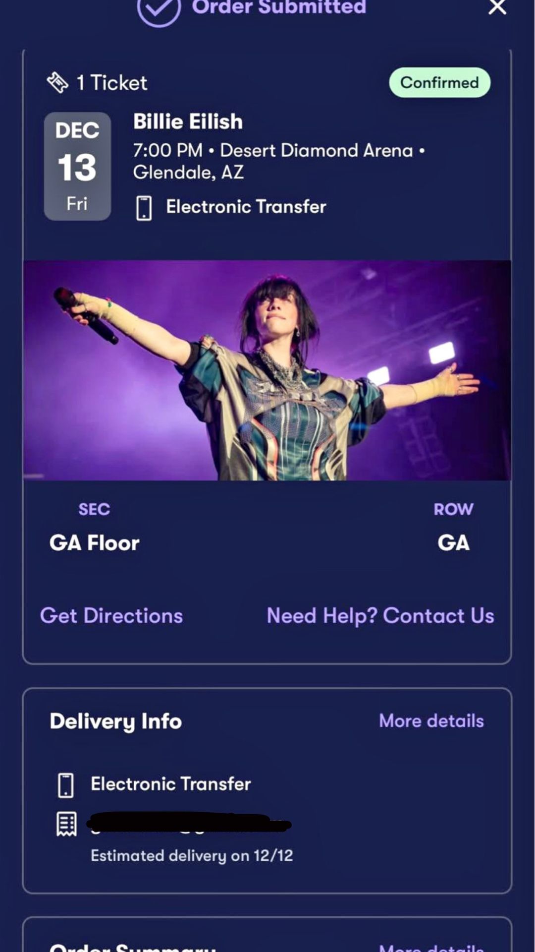 GA FLOOR TICKET!! - Billie Ellish Tonight