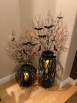 Martha Stewart 36" Illuminated Branch with Halloween Bat Icon Set Of 3