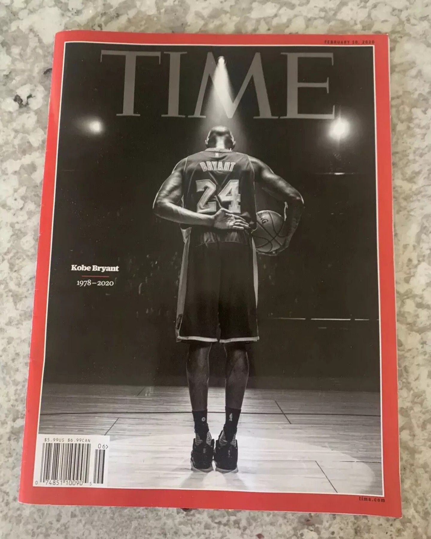 Kobe Bryant Time Magazine February 2020 Tribute Issue Jersey