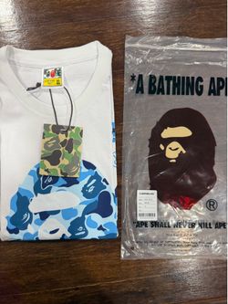 Blue camo bape white T
