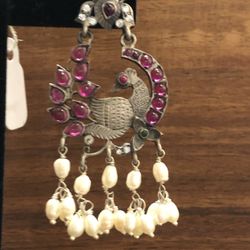 Silver Peacock Earrings
