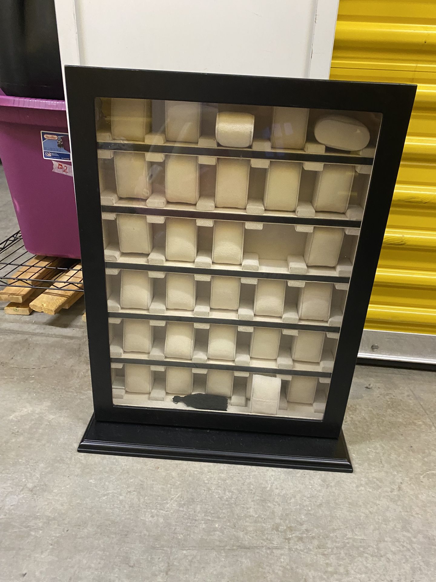 Wood Hanging Watch Display Case Box 30 Watches W/ Key