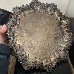 English Sheffield Silver Plated Serving Footed Tray 13”