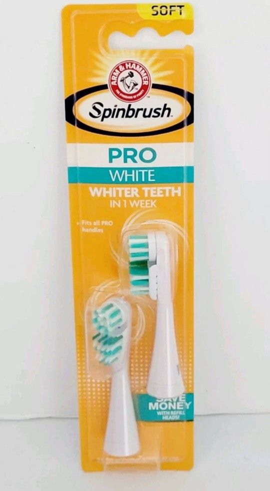New Sealed Arm & Hammer Spinbrush Pro White Soft Replacement Brush Heads 2-Count. Arm & Hammer Spinbrush Pro White replacement brush heads. Key featur