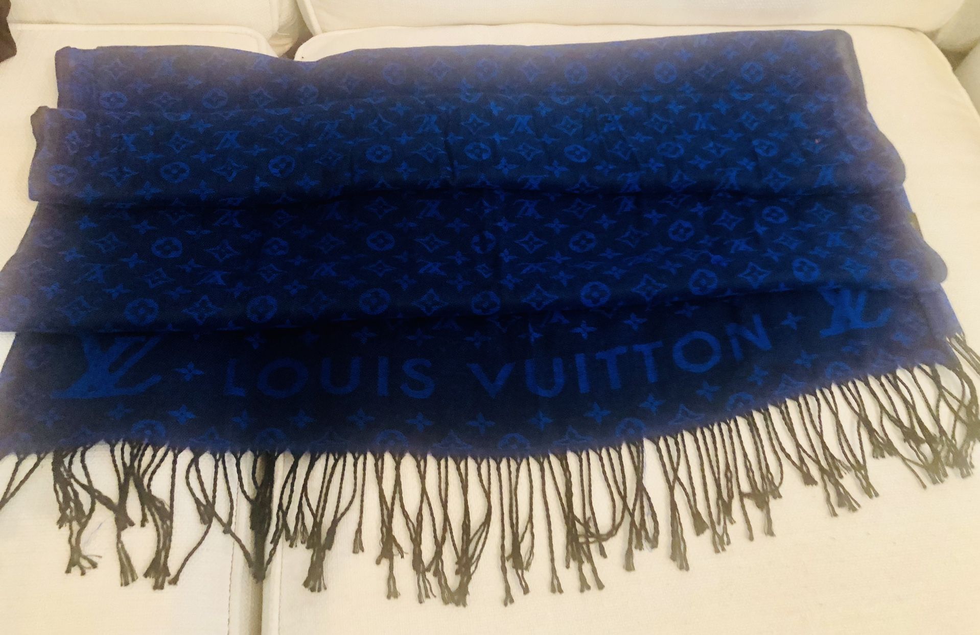 monogram shawl / Scarf Royal Blue