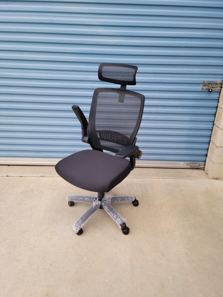 Adjustable High-Back Office Chair with Flip-Up Arms and Headrest, Contoured Mesh Seat - Black, 25.5"D x 26.25"W x 49.25"H