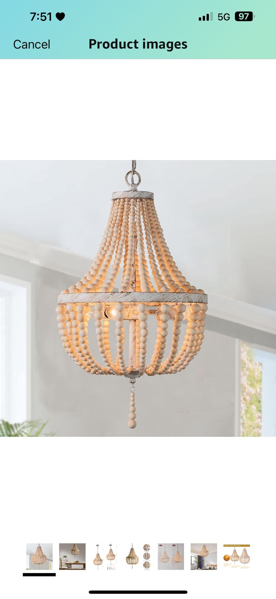 3-Lights Wood Bead Chandelier Boho Light Fixture,Antique Rustic