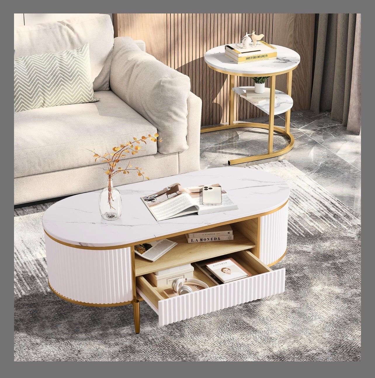Wood and marble table