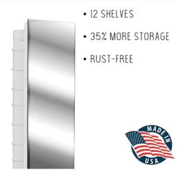 ZACA SPACECAB Media 16 in. x 36 in. x 3-1/2 in. Frameless Recessed 1-Door Medicine Cabinet with 12-Shelves and Polished Edge Mirror