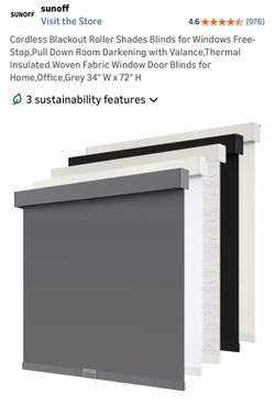 sunoff Visit the Store 4.6 4.6 out of 5 stars (976) Cordless Blackout Roller Shades Blinds for Windows Free-Stop,Pull Down Room Darkening with Valance