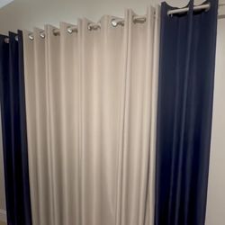 Pair set of 2 Blue Linen Curtains Drapes