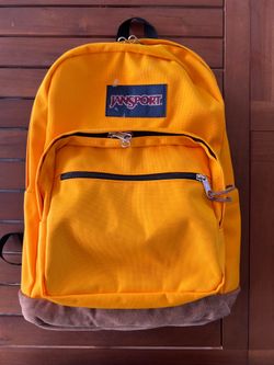 JanSport Right Pack JS0A4QVA Backpack – Yellow / Leather Bottom – Like New