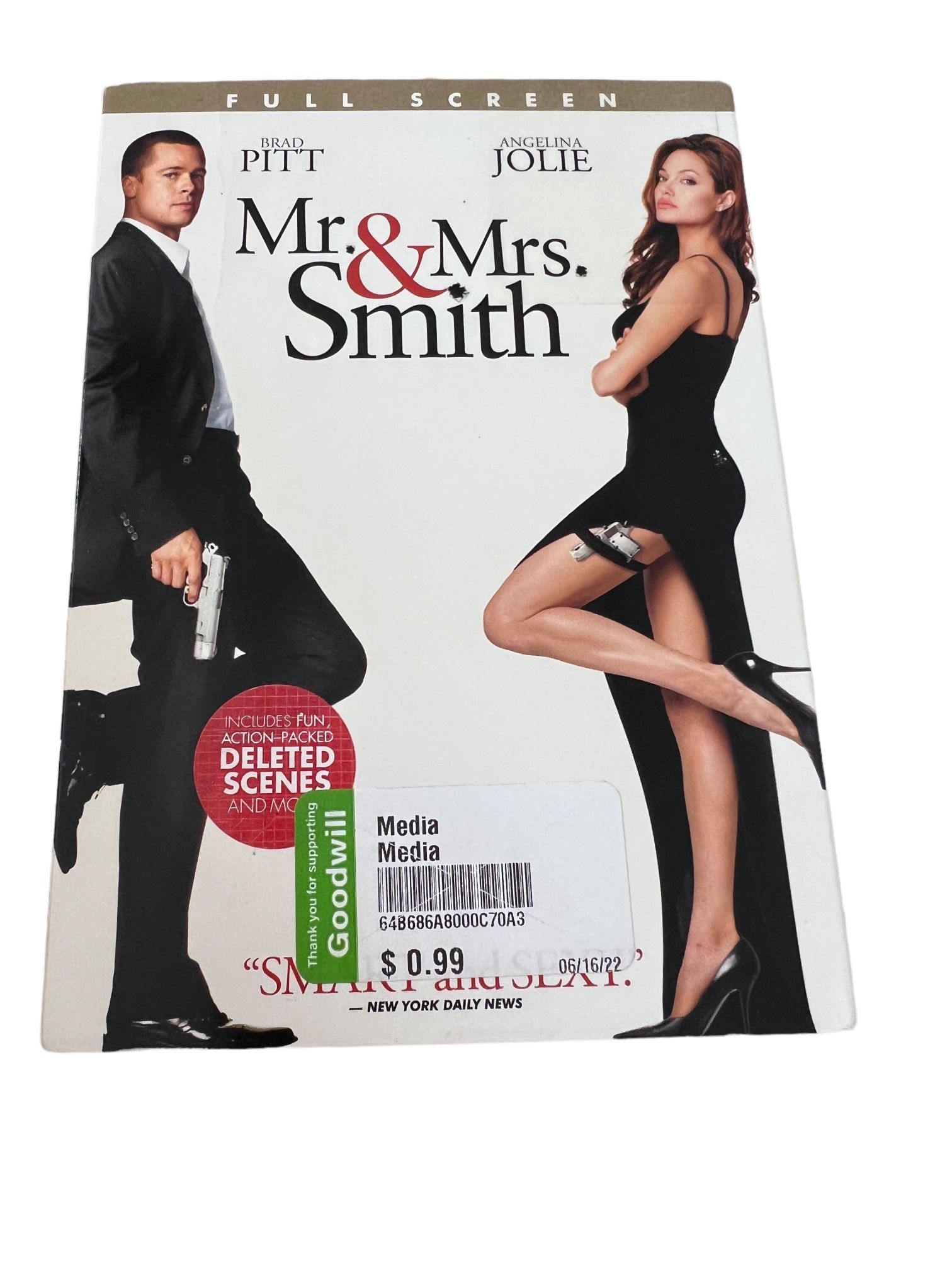 Mr. and Mrs. Smith (DVD, 2005, Full Screen) This DVD features an explosive action and adventure movie titled "Mr. and Mrs. Smith" starring Brad Pitt