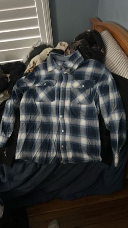 Blue White Plaid Flannel Button-Up Shirt