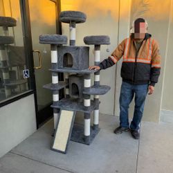 New In Box 69 Inch Tall Cat Tree Pet House Scratcher Playing Scratching Post Good For Large Cats Or Kitten Light or Darker Gray Color 