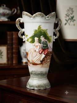 Signed Vintage Porcelain Vase with Romantic Scene