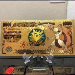 24k Gold Foil Plated Mewtwo Banknote