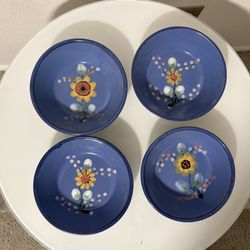 Four Pottery Bowls Sunflowers Hand-Painted Mexico