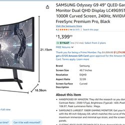 Samsung Odyssey G9 49” QLED Gaming Monitor