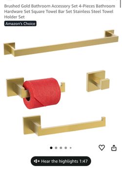 Brushed Gold Bathroom Accessory Set 4-Pieces Bathroom Hardware Set Square Towel Bar Set Stainless Steel Towel Holder Set